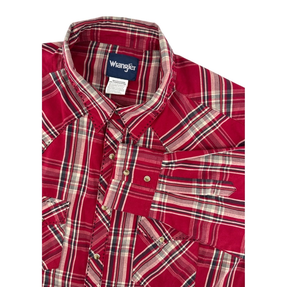 Wrangler Mens‎ 2XLT Red Plaid Western Pearl Snap Front Long Sleeve Shirt MVG058M